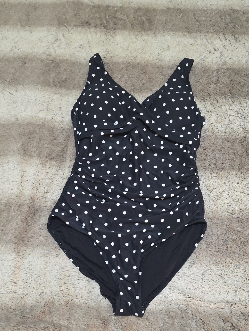 Womens Black Polka Dot One-Piece Swimsuit